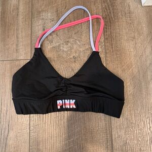 PINK Victoria's Secret Black Sports Bra with Pink and Lilac Straps